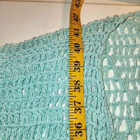Crochet Set Shorts Halter Cardigan Womens S Teal Green Summer Beachy Tropical - Picture 8 of 12